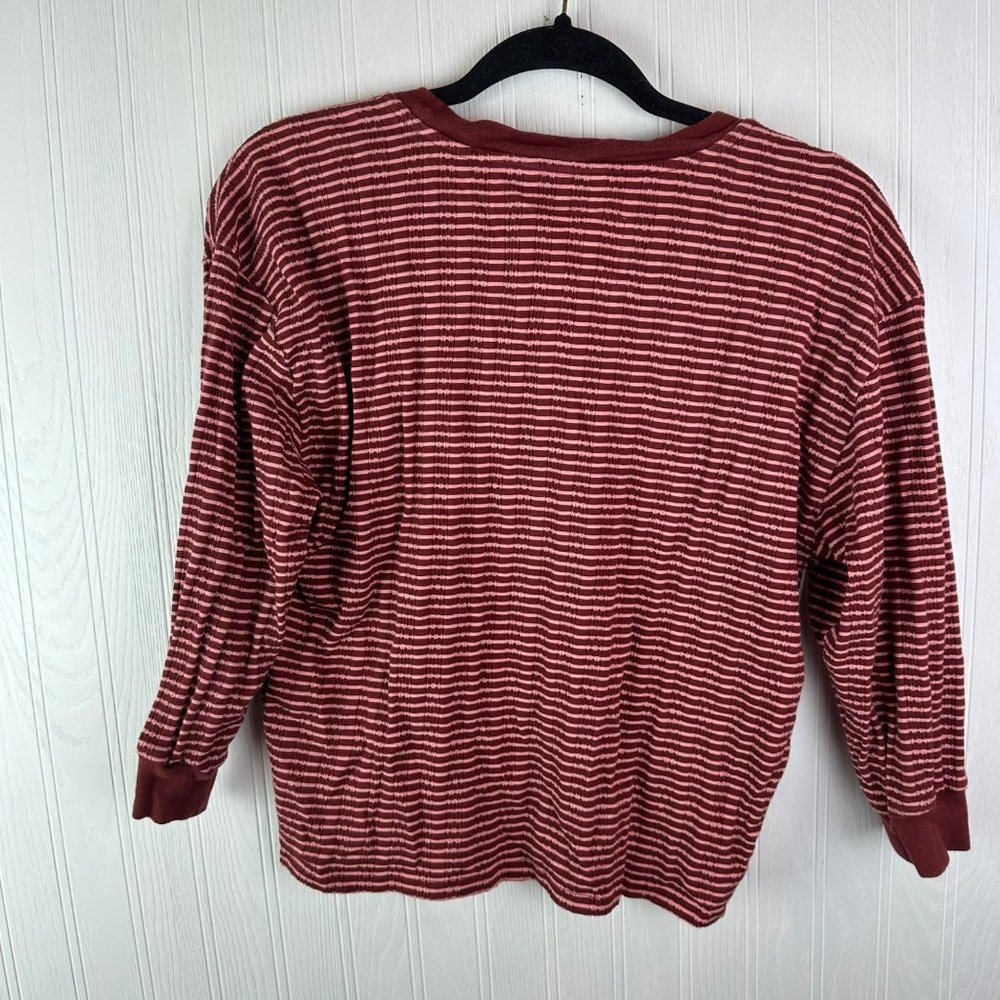 Anthropologie Hannah striped knit top burgundy stripe v-neck size small - Picture 2 of 4